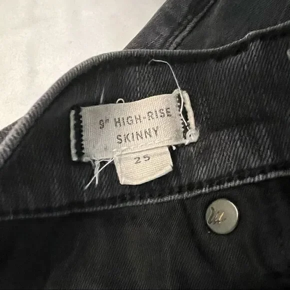 Madewell 9" High-Rise Skinny Black Distressed Hem Jeans 25 - Picture 5 of 10